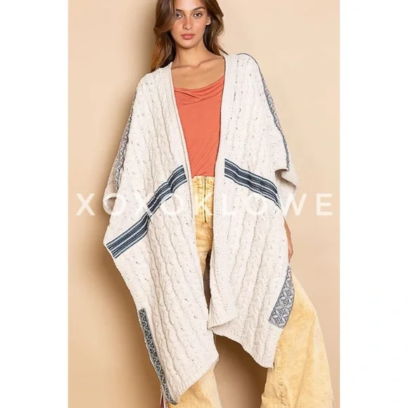 POL Oatmeal Beige Open Front Sleeveless Chenille Cardigan Wrap - Picture 4 of 13